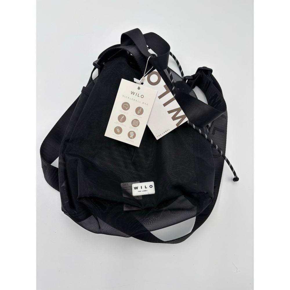 WILO The Label Pickleball Bag Black Mesh Drawstring Crossbody NWT Sport Tote